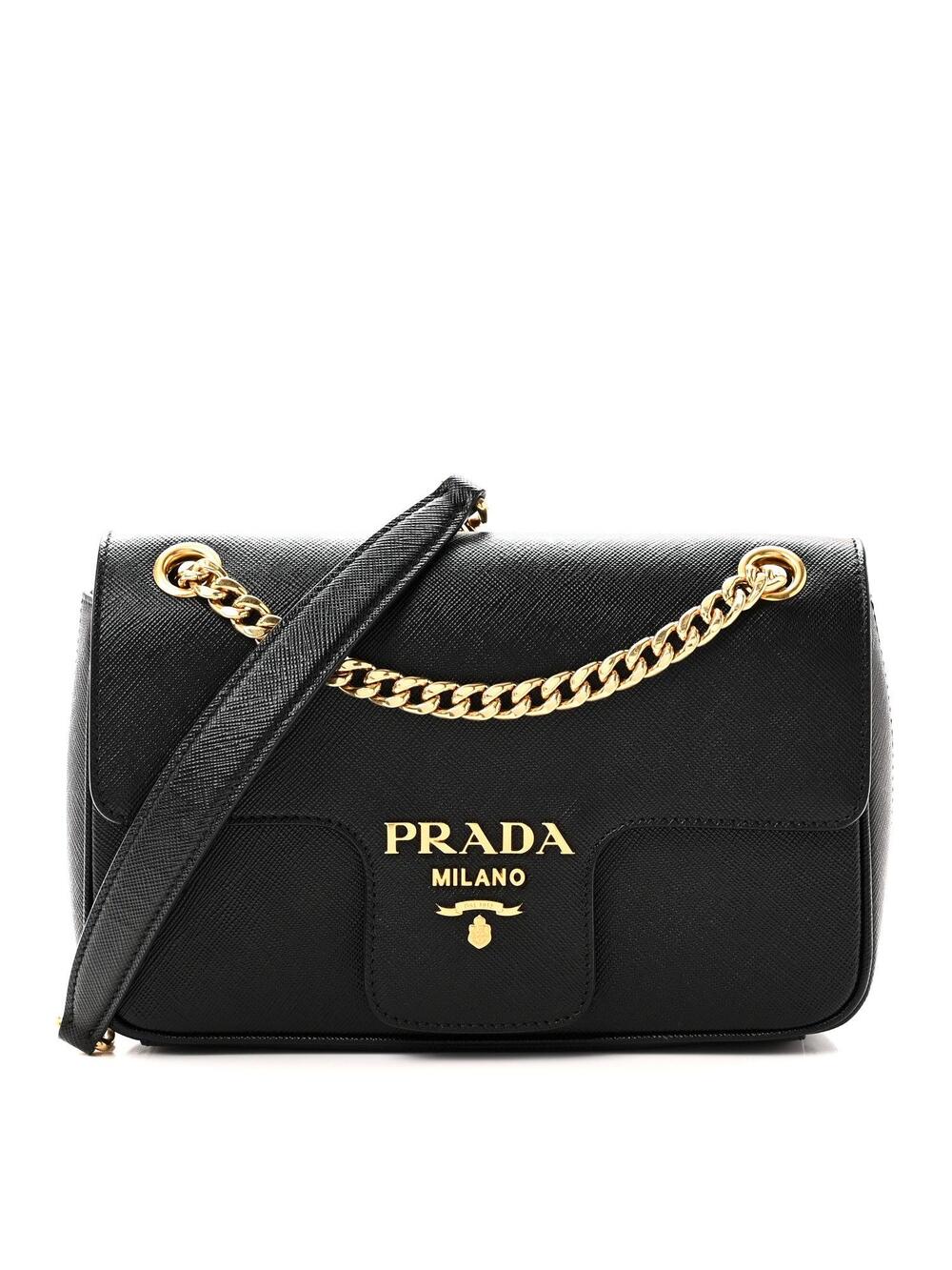 Prada Saffiano Flap Shoulder Bag Black #343889P14B